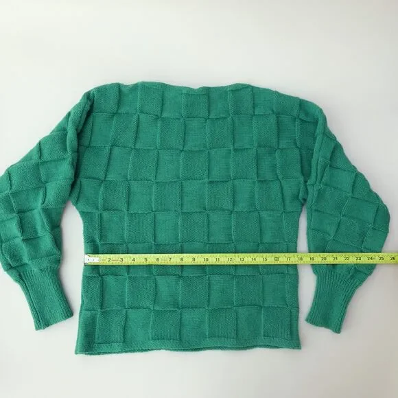 Women's Sweater S Woven Green Tight Knit Crew Neck Ribbed Long Sleeve Pullover - Picture 8 of 10